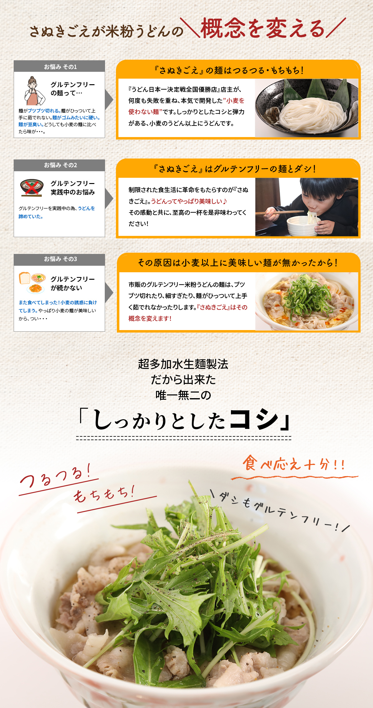 さぬきごえが米粉うどんの概念を変える 超多加水だから出来た「しっかりしたコシ」